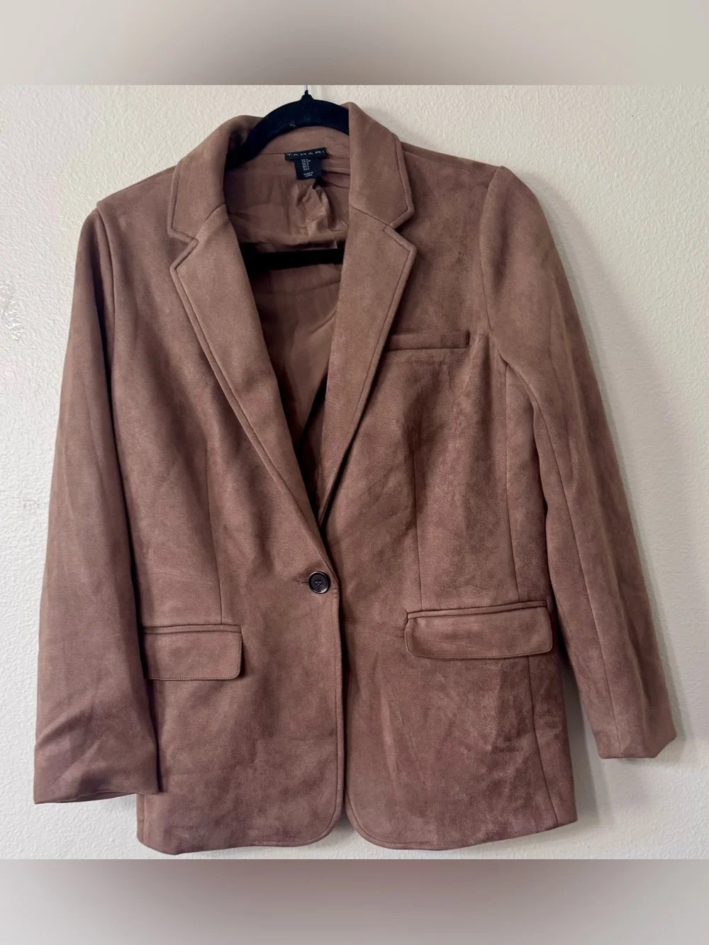 Tahari Brown Faux Suede Single Button Blazer Jacket Size S